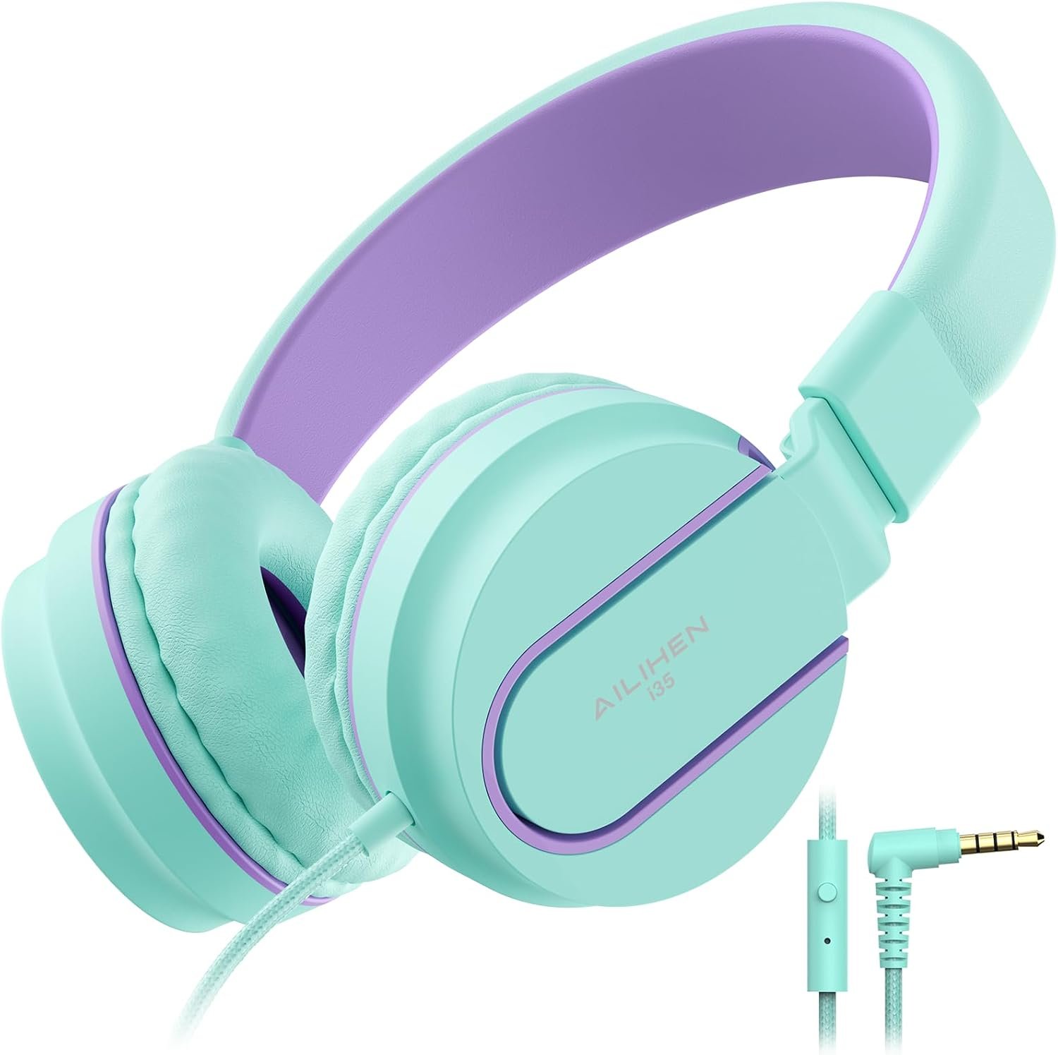AILIHEN I35 Kids Headphones for School with Mic, 93dB Safe Volume, Blue Pop