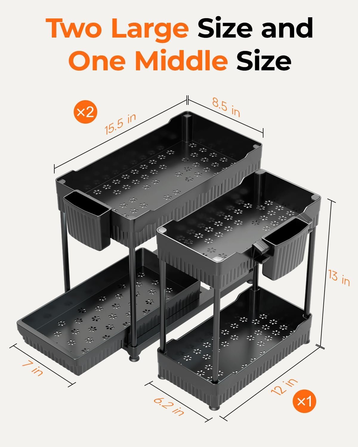 3-Pack 2-Tier Under Sink Organizers with Sliding Drawers - Image 2
