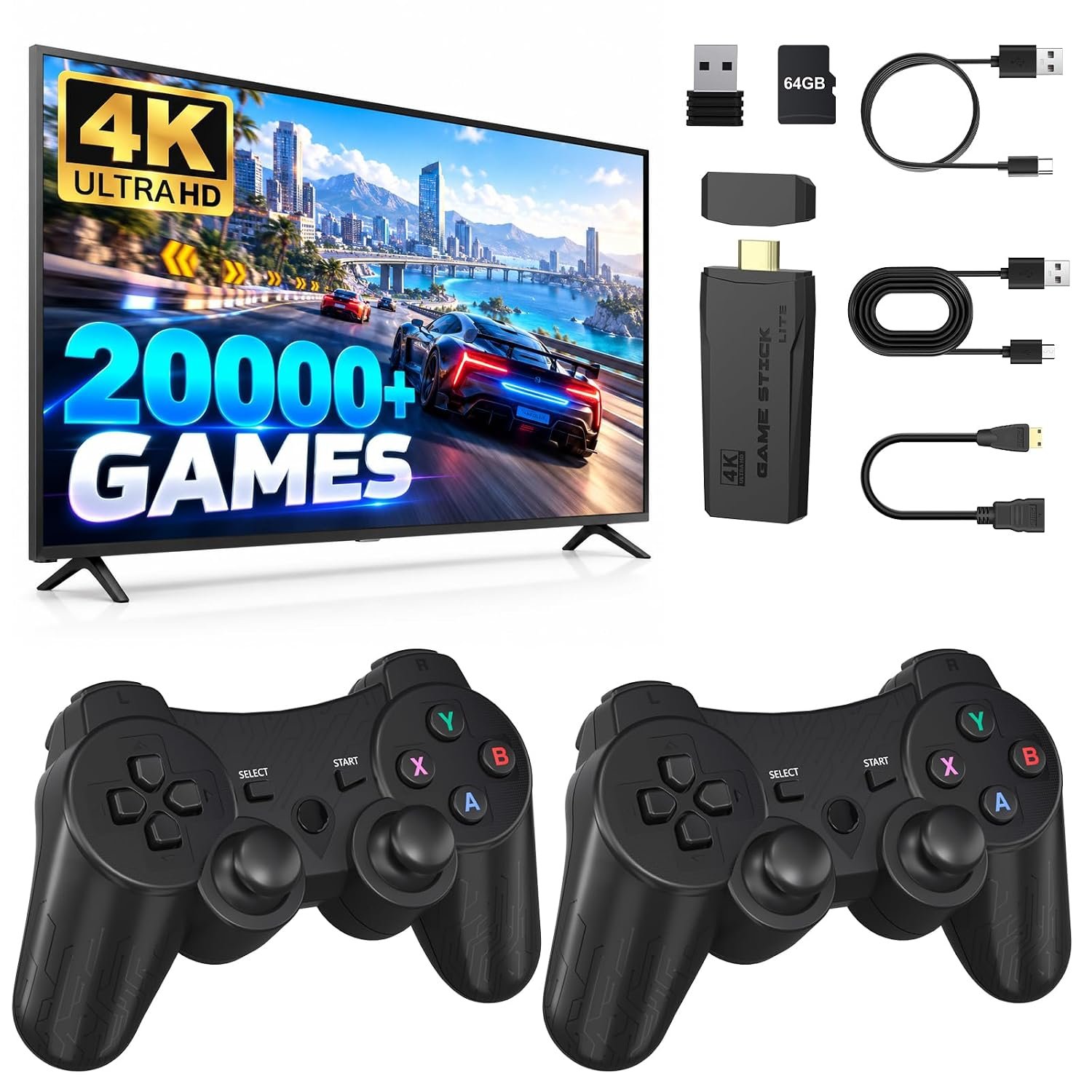 Retro Gaming Console, 4K HDMI TV Game Stick with 2 Wireless Controllers