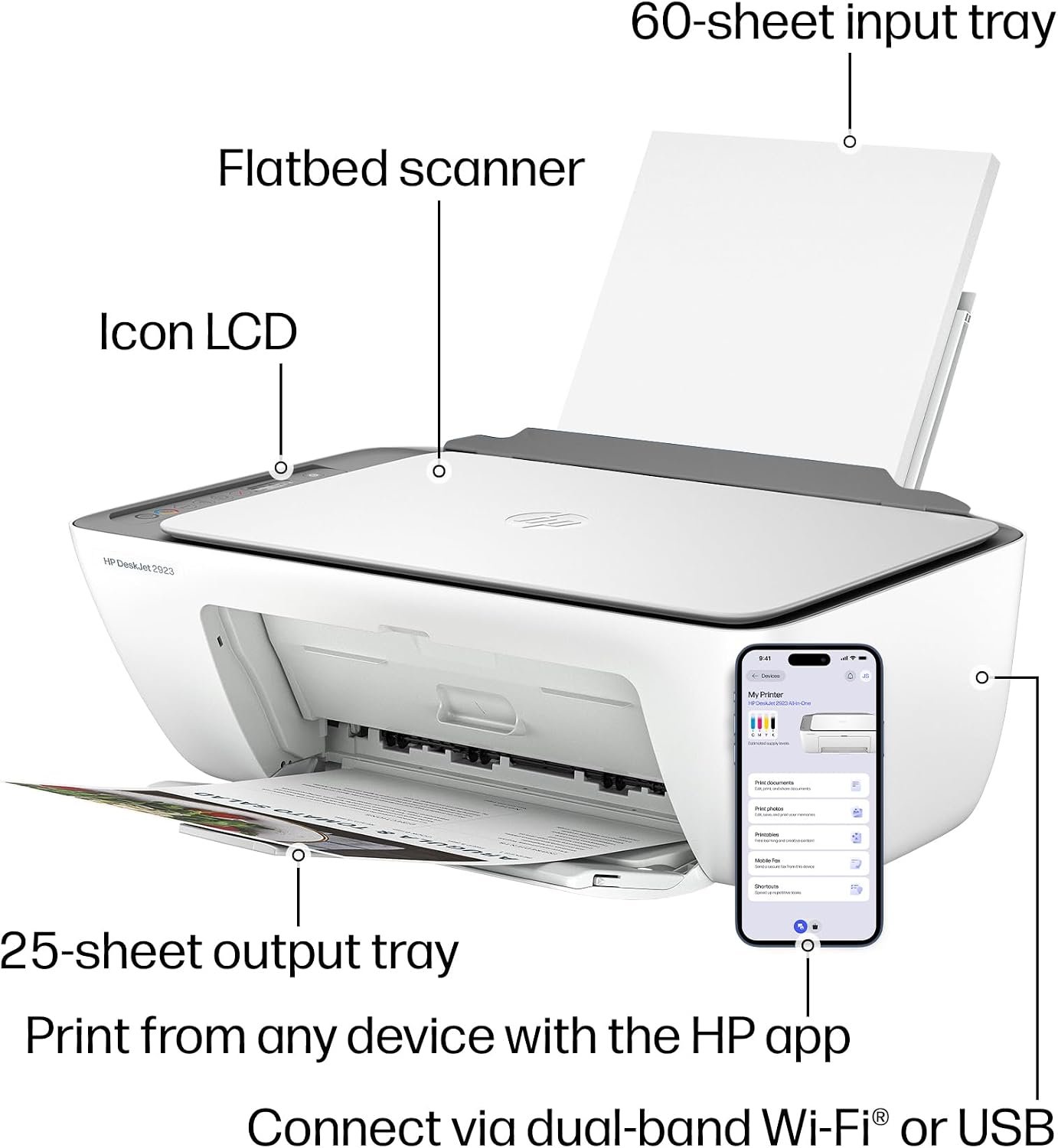 HP DeskJet 2923 Color Inkjet Printer | Wireless | All-in-One - Image 3
