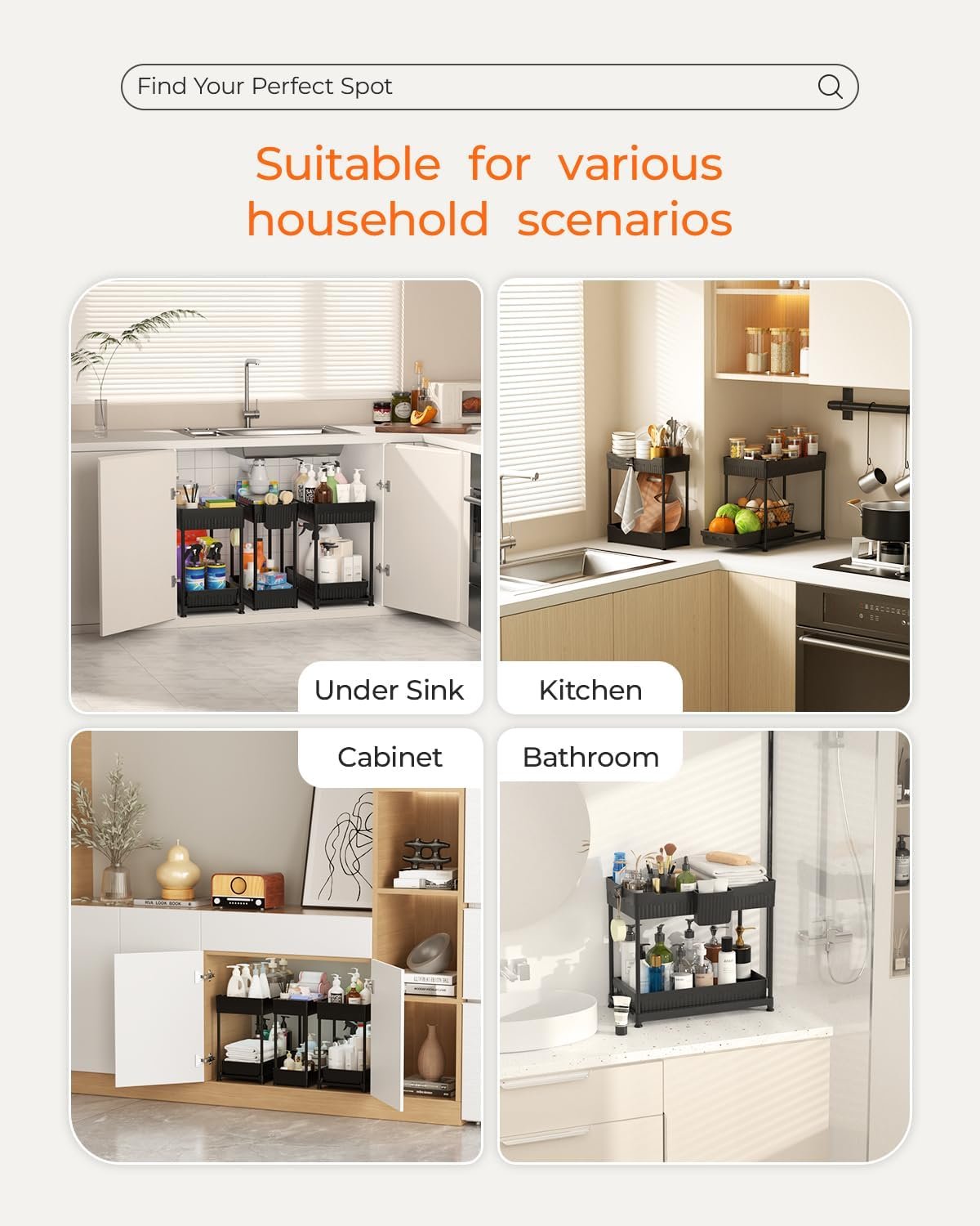 3-Pack 2-Tier Under Sink Organizers with Sliding Drawers - Image 3