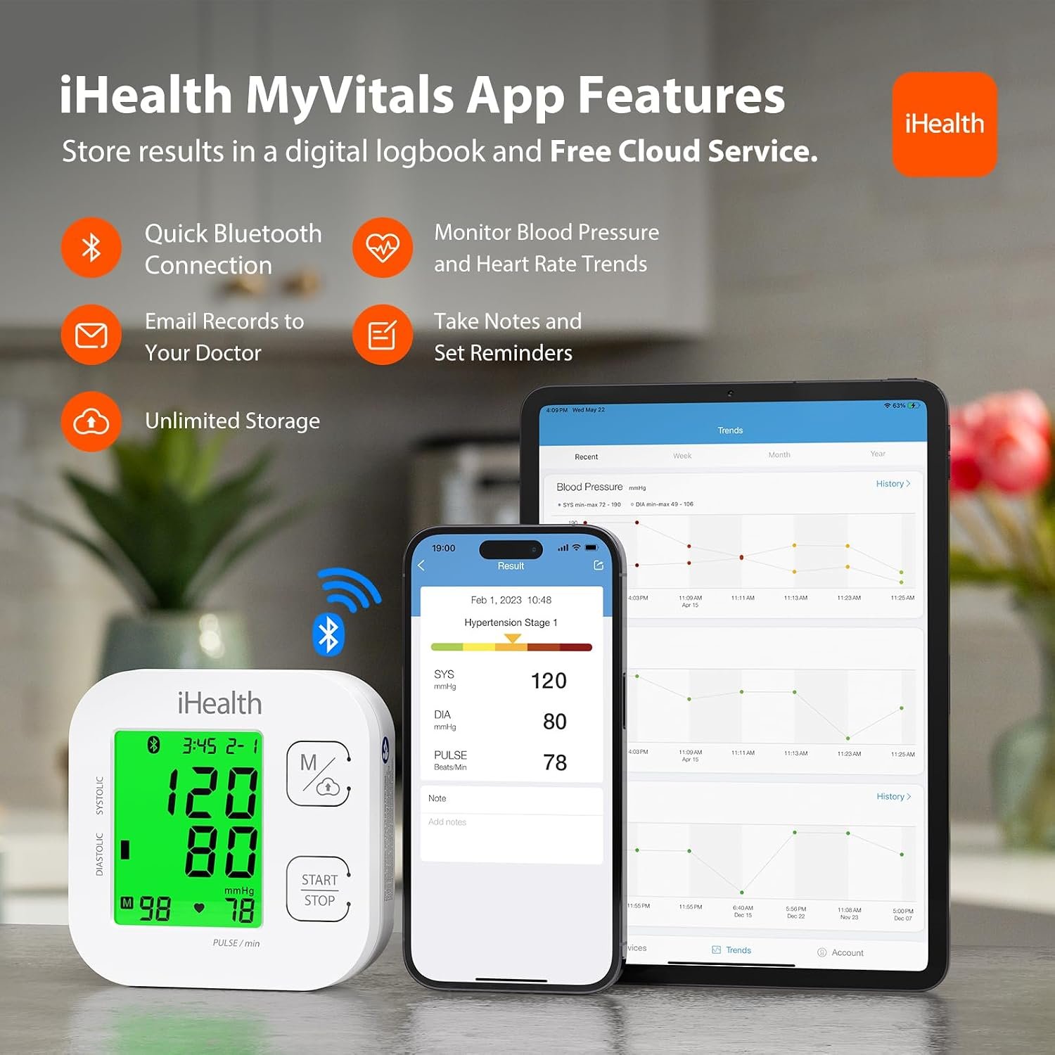 iHealth Track Smart Upper Arm Blood Pressure Monitor with Wide-Range Cuff - Image 3