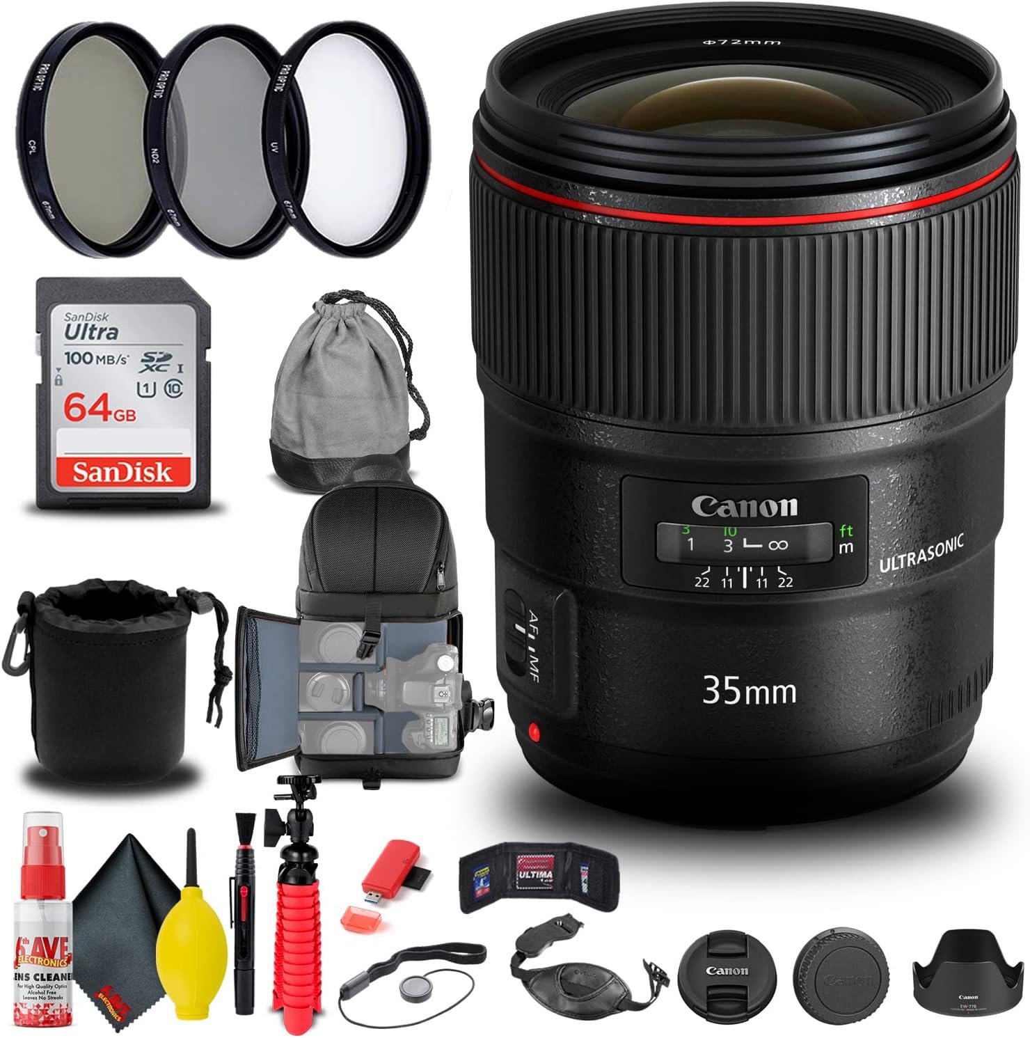 Canon EF 35mm f/1.4L II USM Lens Starter (9523B002) Bundle