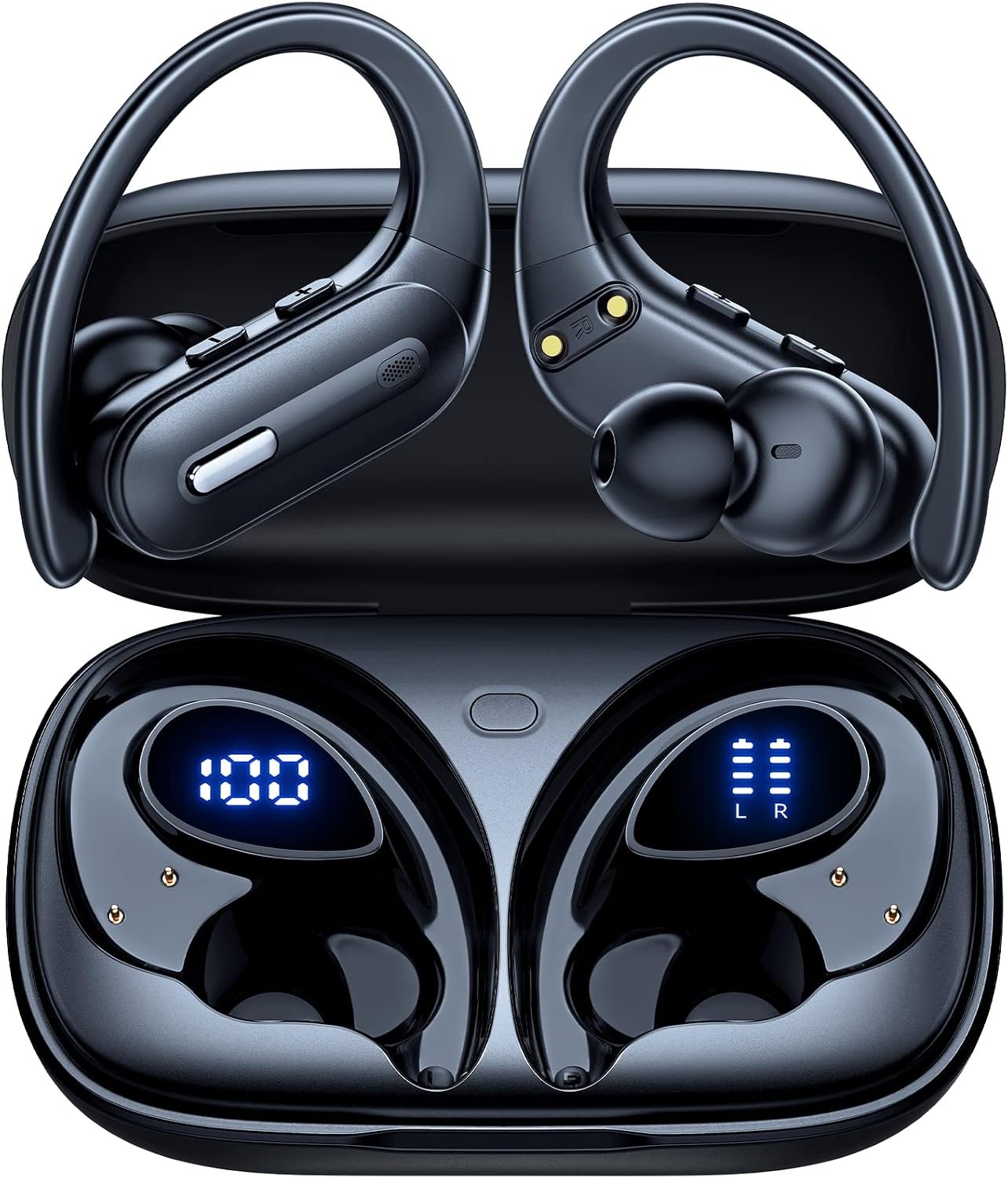 Active Noise Cancelling Ear Buds Wireless Earbuds 90 Hrs Playtime Bluetooth Headphones with Power Display Case Hi-Fi Stereo Bass Over-Ear Earphones with Waterproof ANC/Transparency for Sports