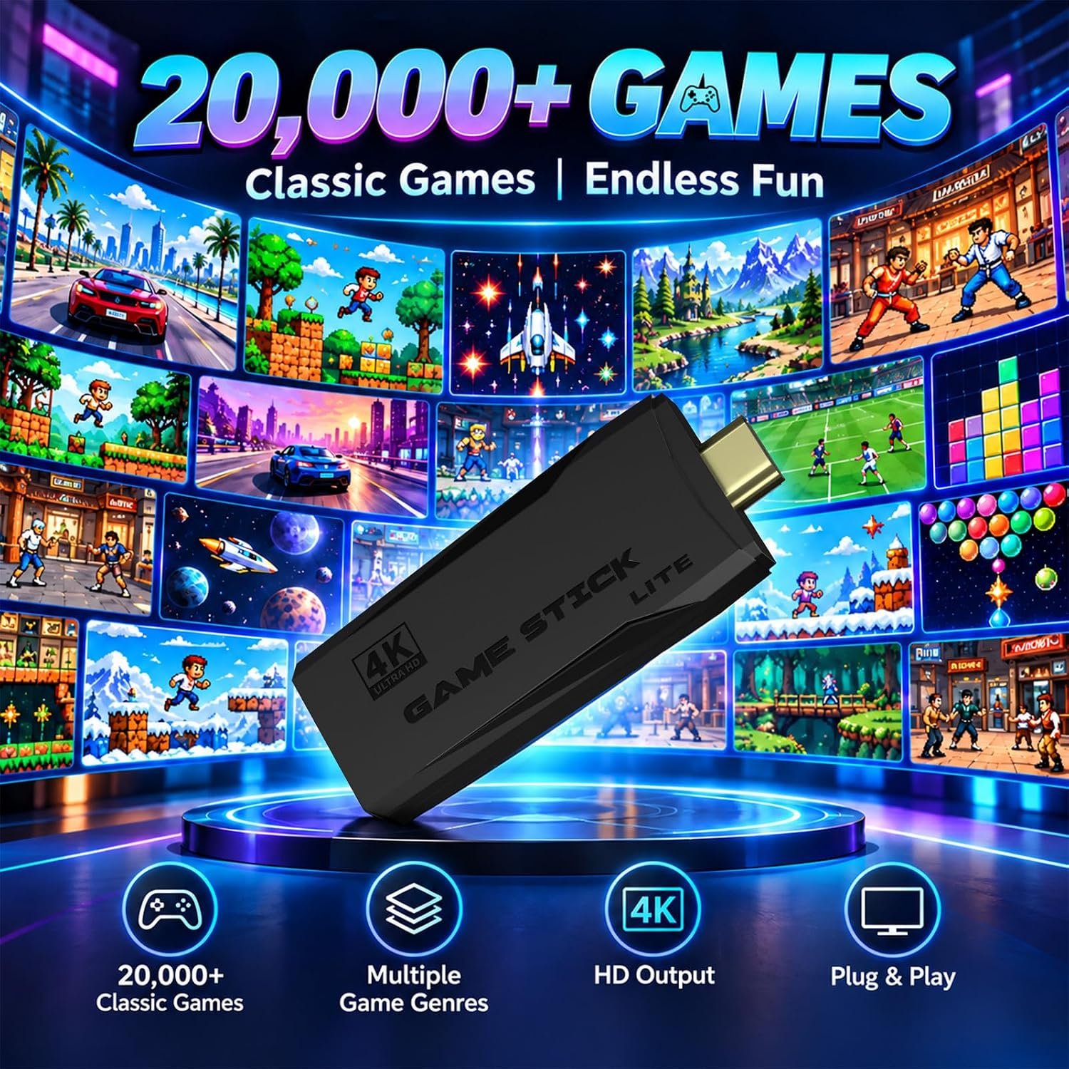 Retro Gaming Console, 4K HDMI TV Game Stick with 2 Wireless Controllers - Image 2