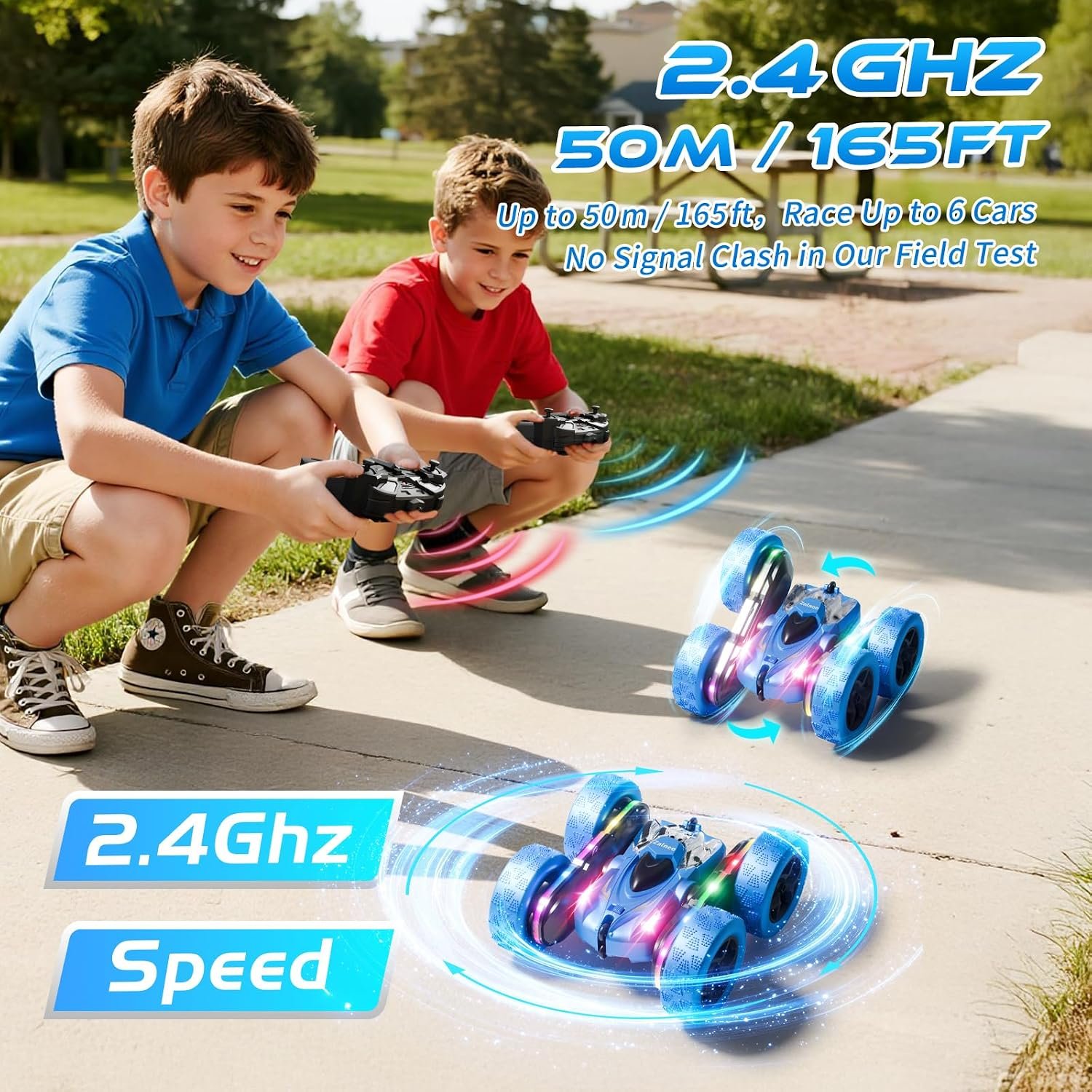 Remote Control Stunt Car 4WD 360° Flip Double‑Sided RC Cars, LED Light Bar, USB‑C Modular Battery, 2.4 GHz Outdoor Beach Toy for Boys 6‑12 Years Old, Birthday & Christmas Kids Gift, Blue - Image 3